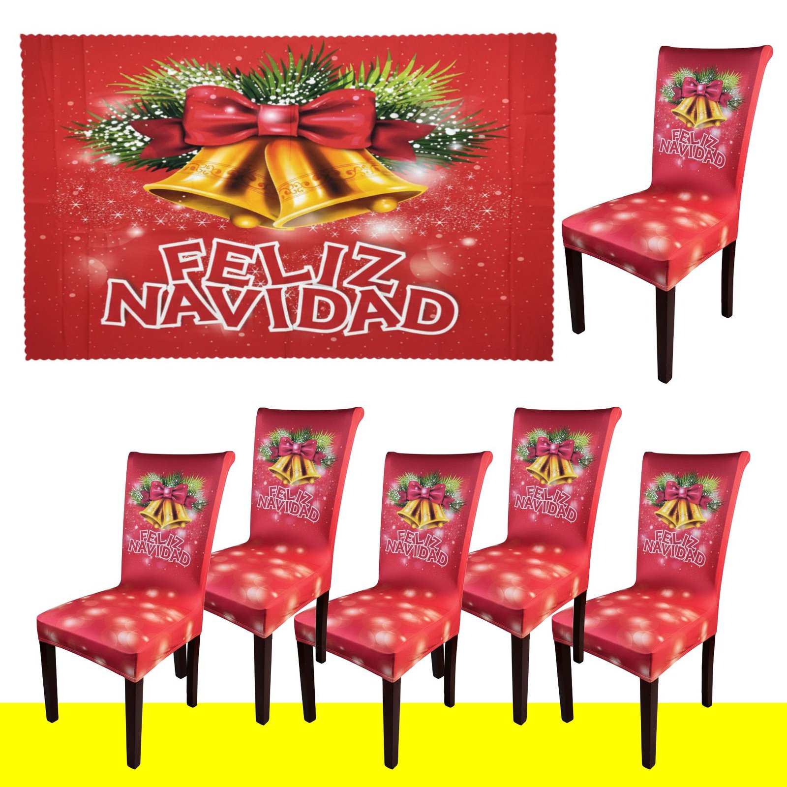 Set x6 Protector de silla y Mantel Navideño