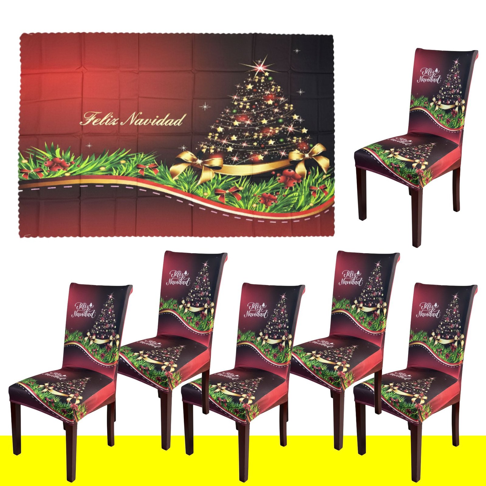 Set x6 Protector de silla y Mantel Navideño