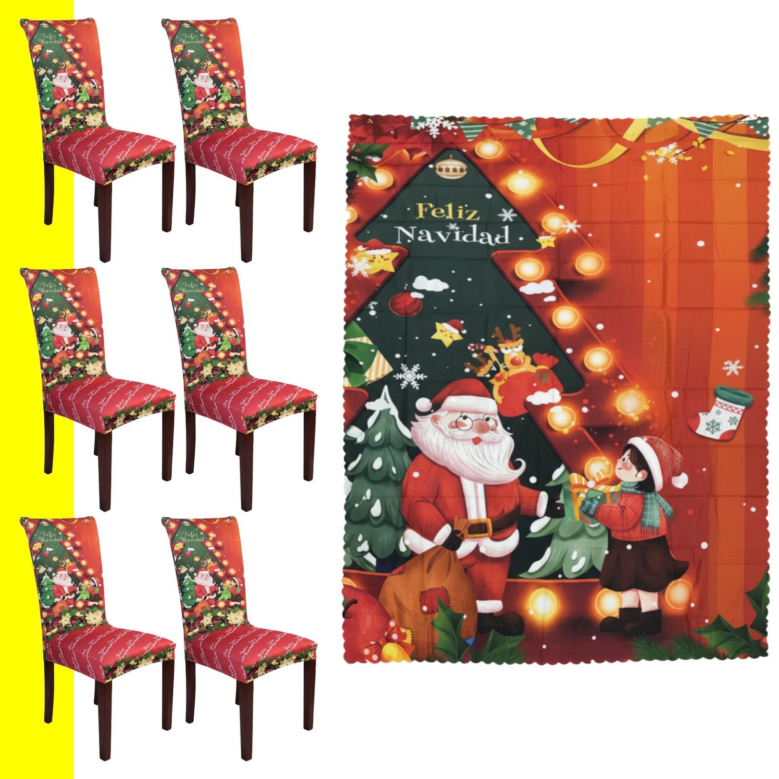Set x6 Protector de silla y Mantel Navideño