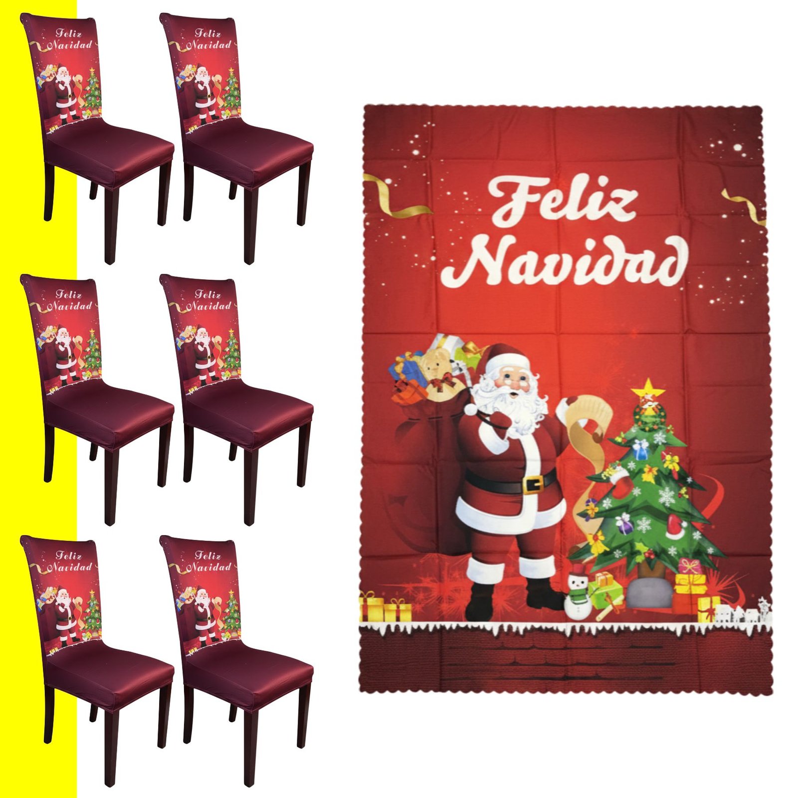 Set x6 Protector de silla y Mantel Navideño