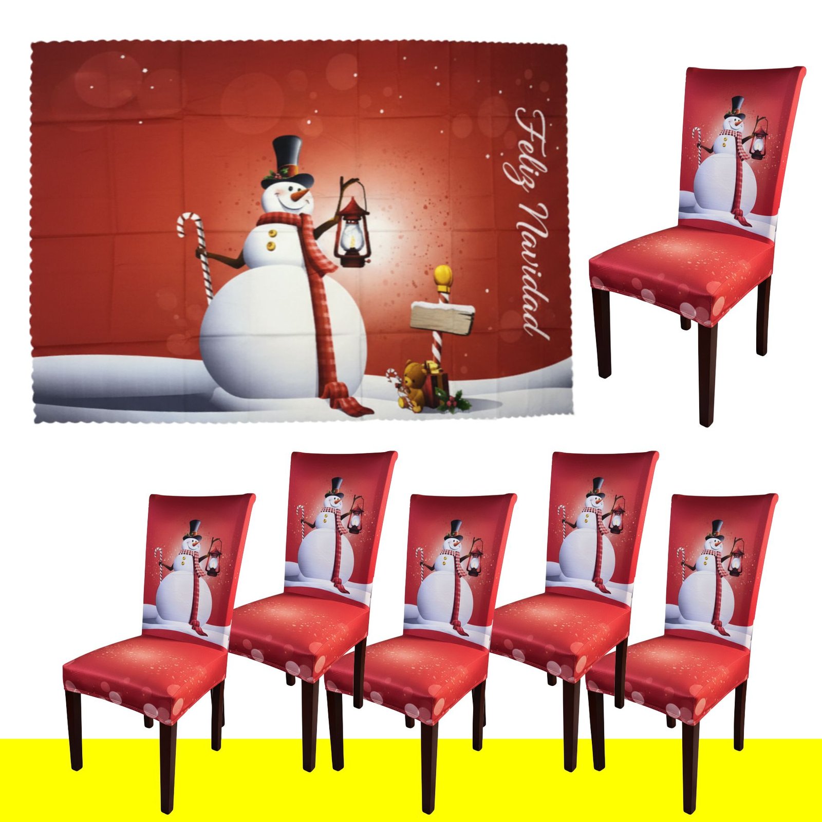Set x6 Protector de silla y Mantel Navideño