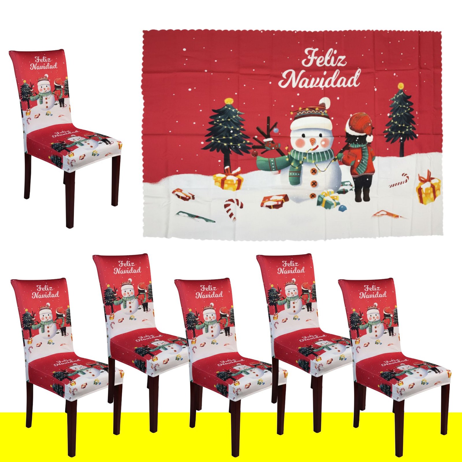 Set x6 Protector de silla y Mantel Navideño