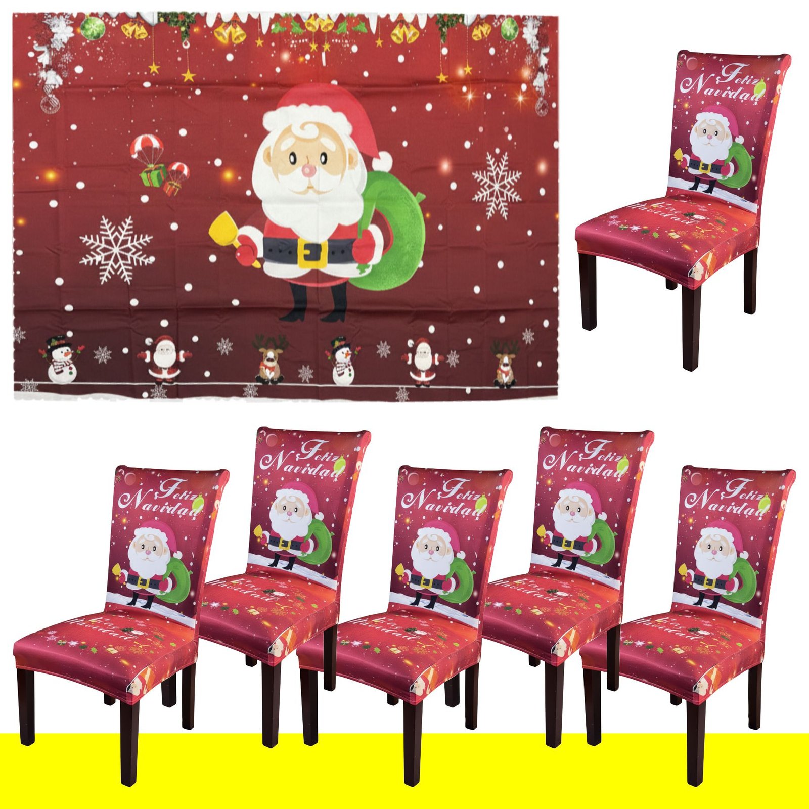 Set x6 Protector de silla y Mantel Navideño