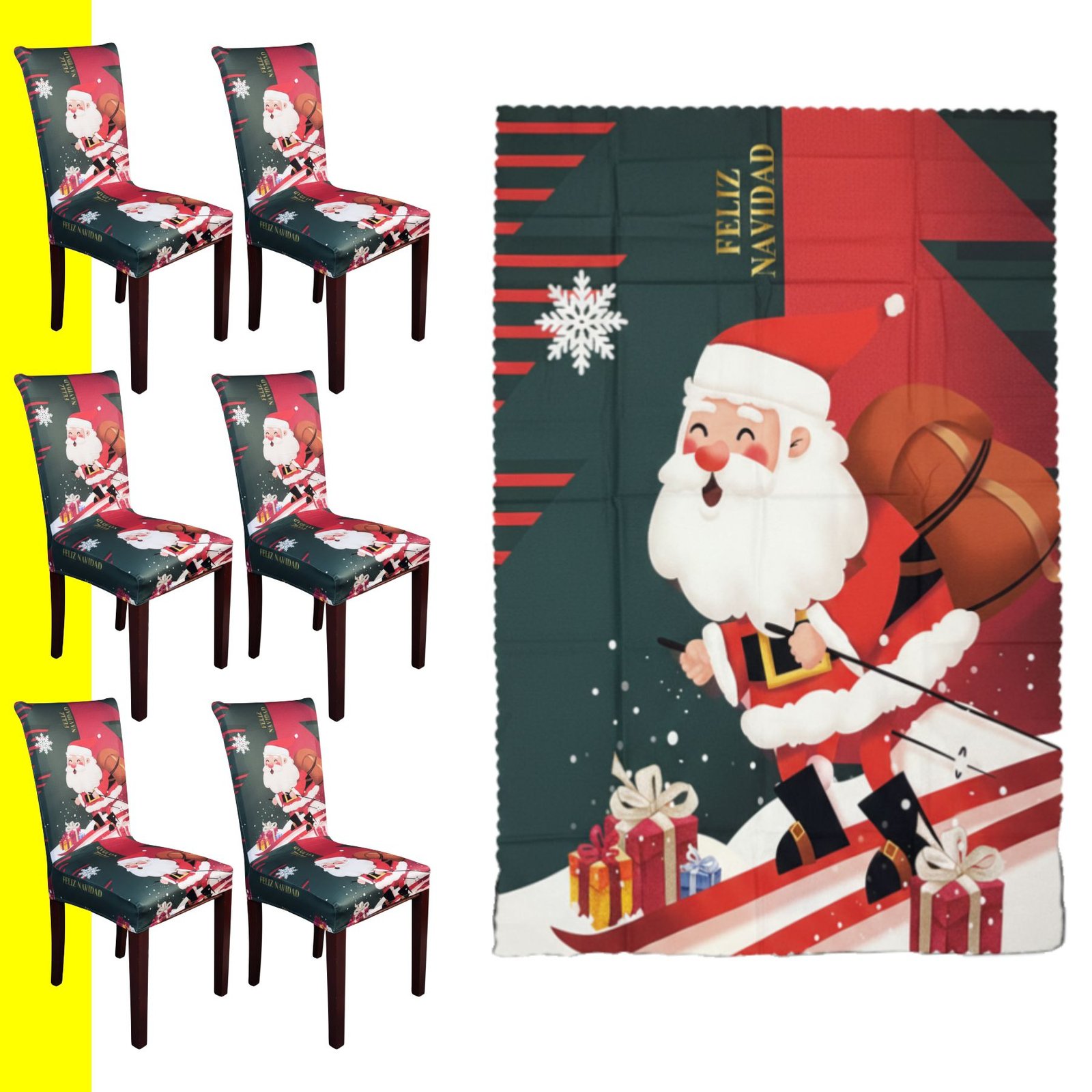 Set x6 Protector de silla y Mantel Navideño